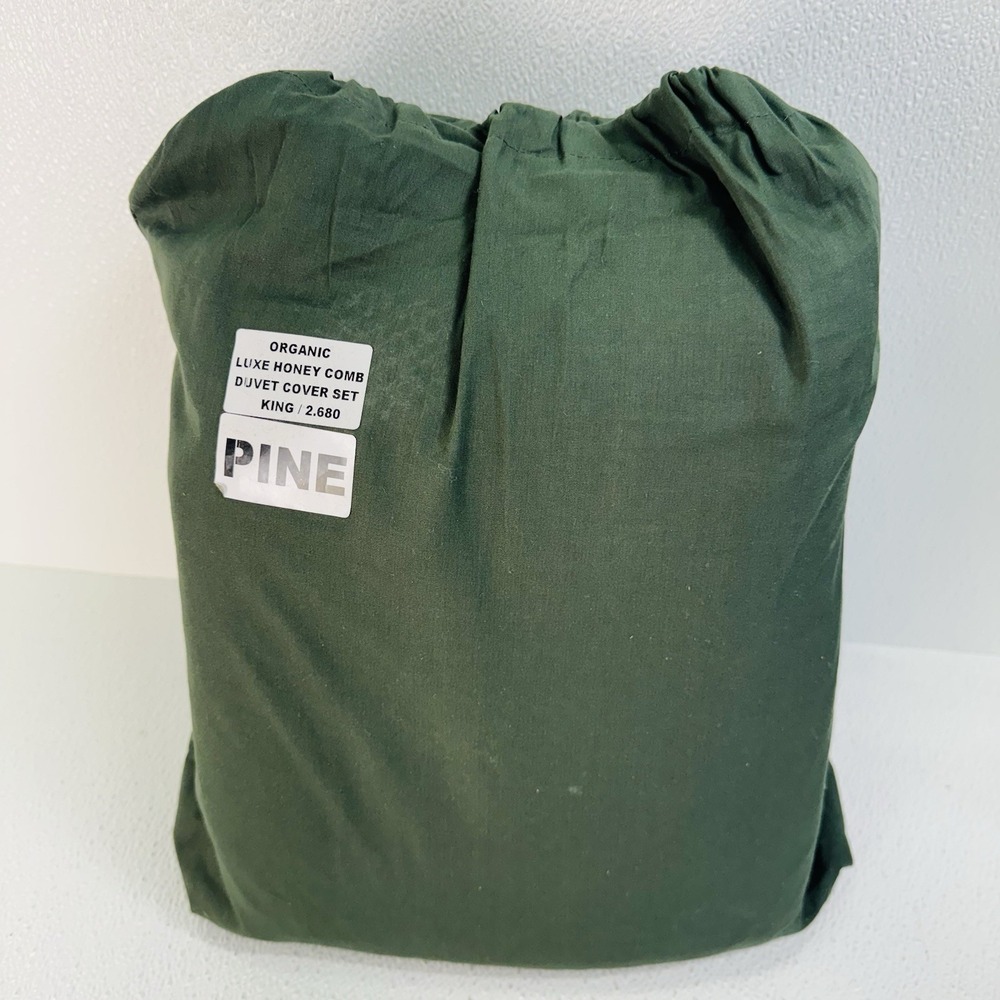 NWT QUINCE ORGANIC LUXE HONEYCOMB DUVET COVER SET PINE KING COTTON $134